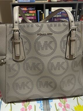 Michael Kors Neutral Perforated Logo Tote in Taupe